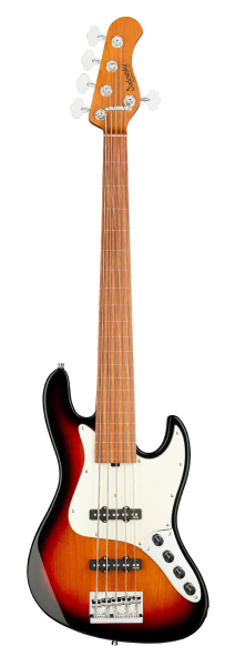 Sadowsky MetroExpress 21-Fret Vintage J/J Bass, Morado Fingerboard, 5-String, Fretless With Lines - Tobacco Sunburst Transparent High Polish